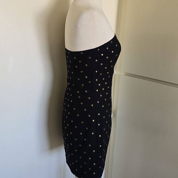Vtg Betsey Johnson Womens Bodycon Dress Black Stretch Denim Studded Front Zip St - Picture 4 of 8